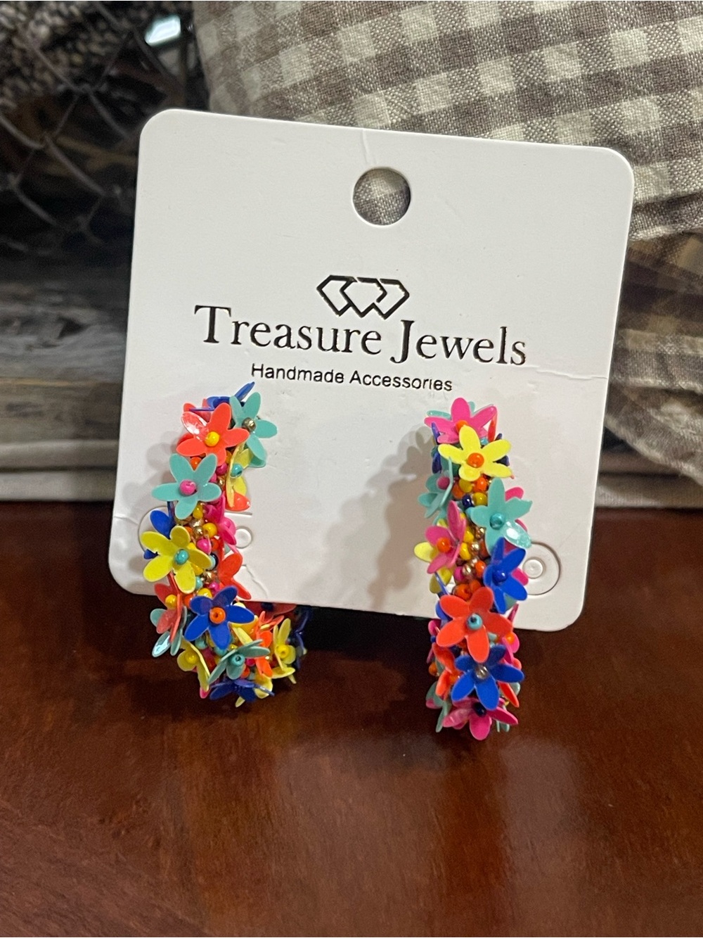 Boho Flower sead Hoop Earrings multicolor Retro 70s handmade